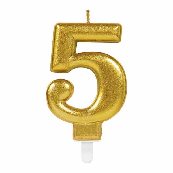 Candle Number 5 Sparkling Celebrations Gold - 7.5cm