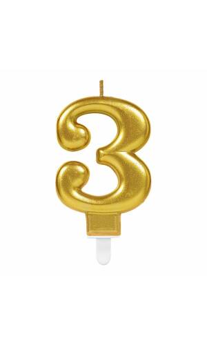 Candle Number 3 Sparkling Celebrations Gold - 7.5cm