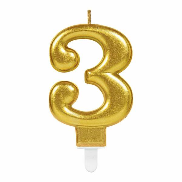 Candle Number 3 Sparkling Celebrations Gold - 7.5cm