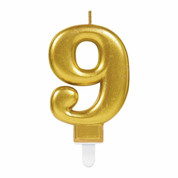 Candle Number 9 Sparkling Celebrations Gold - 7.5cm