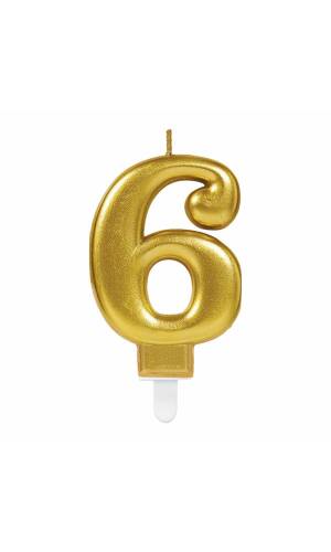 Candle Number 6 Sparkling Celebrations Gold - 7.5cm