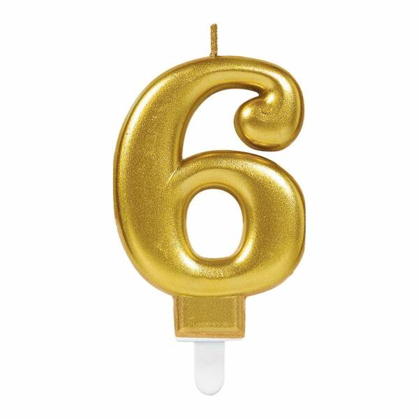 Candle Number 6 Sparkling Celebrations Gold - 7.5cm