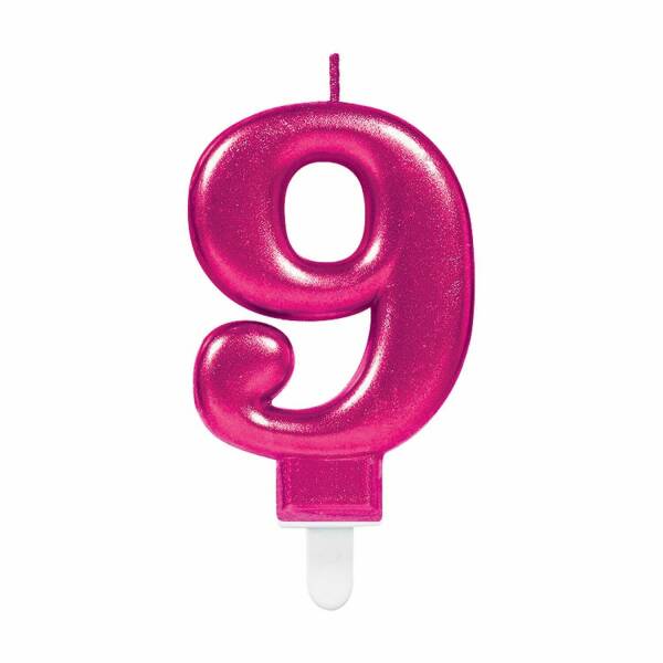 Candle Number 9 Sparkling Celebrations Pink - 7.5cm
