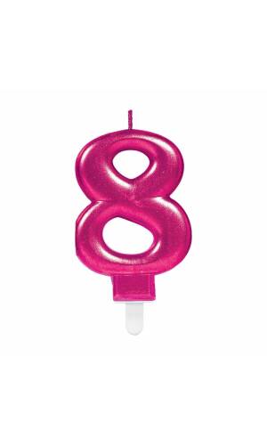 Candle Number 8 Sparkling Celebrations Pink - 7.5cm