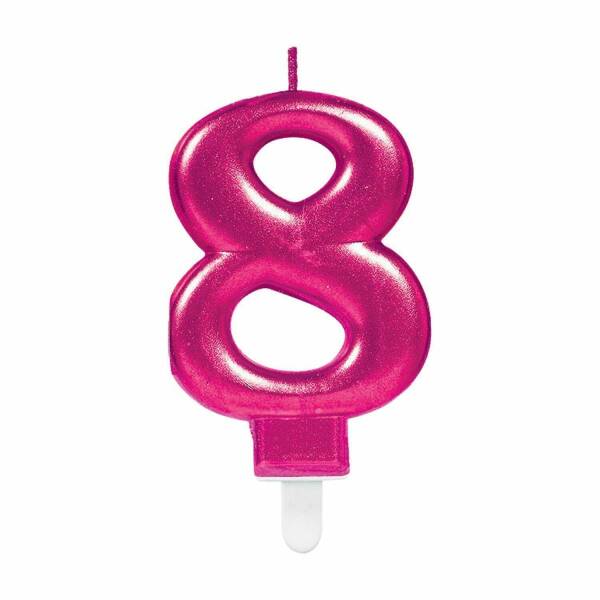 Candle Number 8 Sparkling Celebrations Pink - 7.5cm