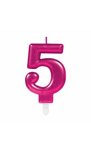Candle Number 5 Sparkling Celebrations Pink - 7.5cm