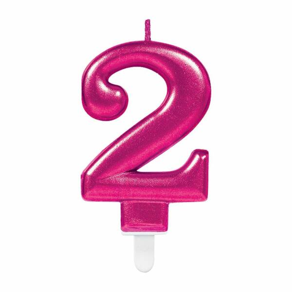 Candle Number 2 Sparkling Celebrations Pink - 7.5cm