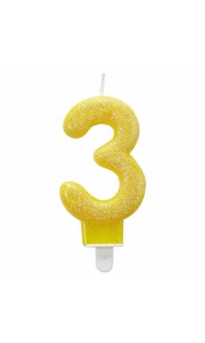 Number Candle 3 Glitter Height 7.6 cm