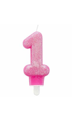 Number Candle 1 Glitter Pink Height 7.6 cm