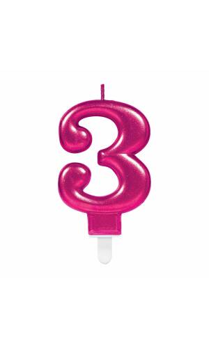 Candle Number 3 Sparkling Celebrations Pink 7.5cm