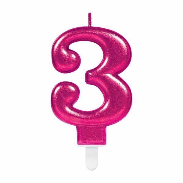 Candle Number 3 Sparkling Celebrations Pink 7.5cm