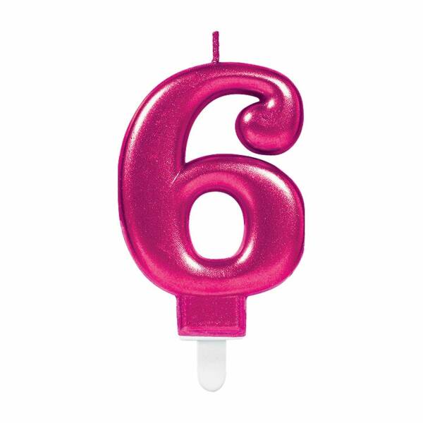 Candle Number 6 Sparkling Celebrations Pink - 7.5cm