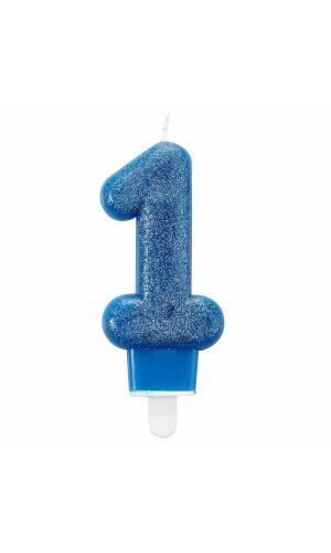 Number Candle 1 Glitter Blue Height 7.6 cm