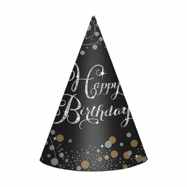 Sparkling Gold Celebrations Cone Hats - 8pk