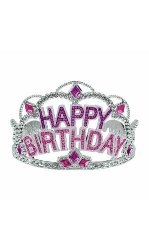 Deluxe Pink, Purple & Silver Happy Birthday Tiara - 8.9cm