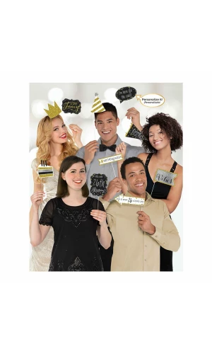 Sparkling Gold Celebrations Add Any Age Photo Props - 13 pk