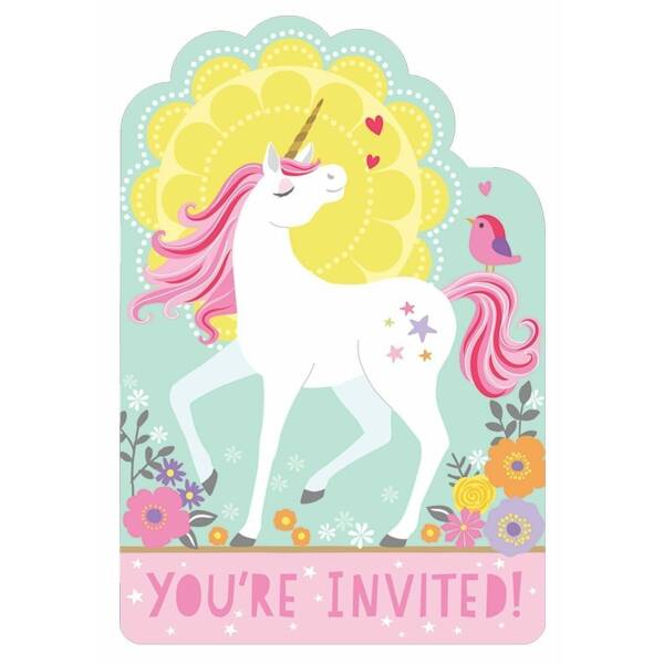 Magical Unicorn Party Invitations & Envelopes - 8pk