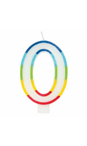 Rainbow Border Number 0 Birthday Candle