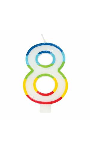 Rainbow Border Number 8 Birthday Candle