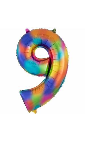 Rainbow Splash Number 9 Foil Balloon - 34"