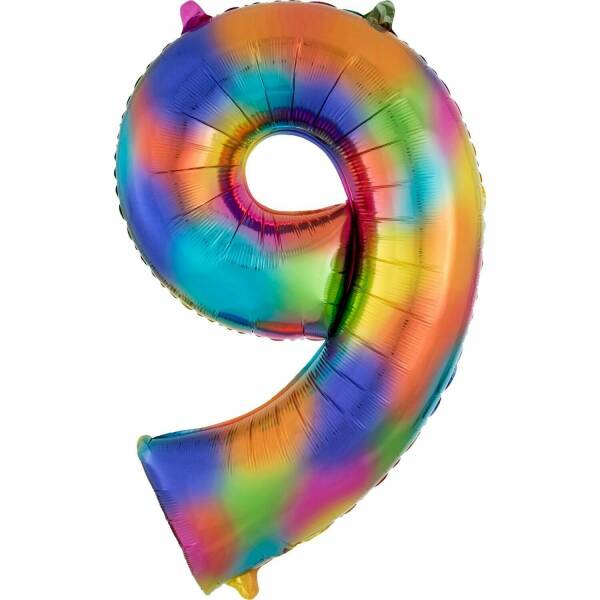 Rainbow Splash Number 9 Foil Balloon - 34"