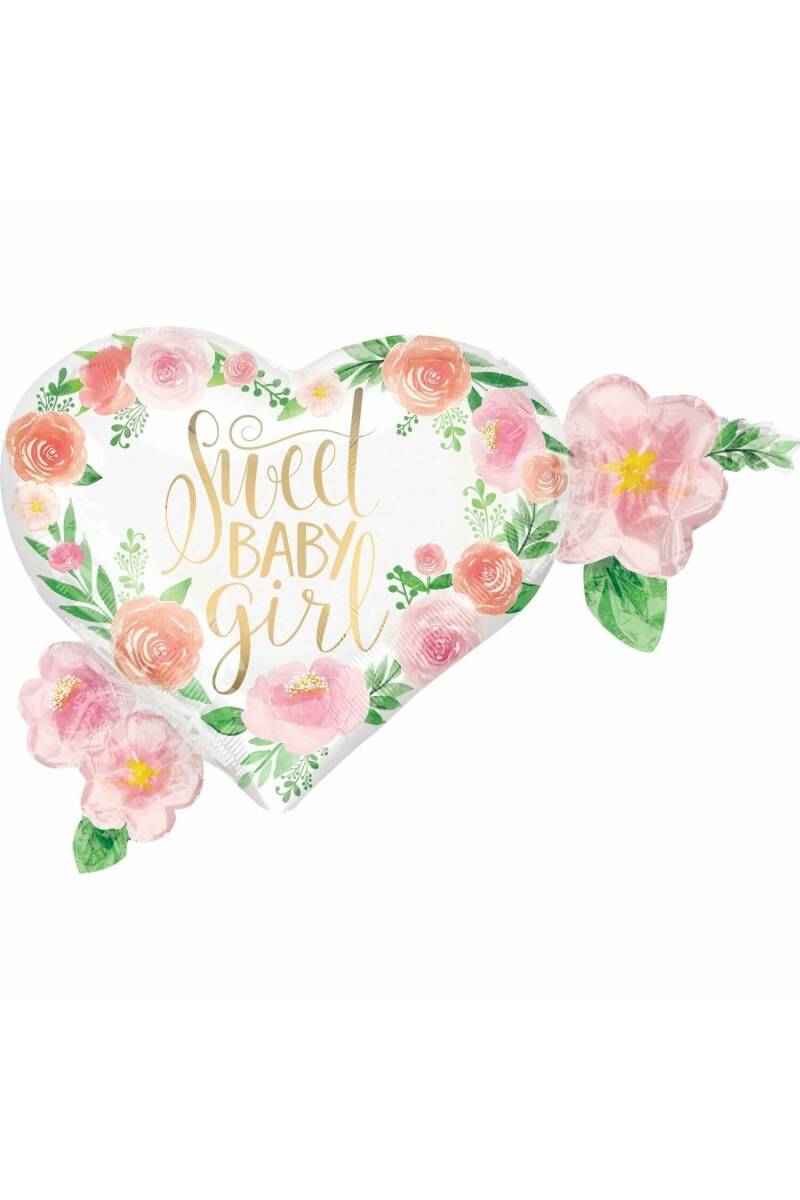 Floral Baby Girl Supershape Foil Balloon - 27'' x 20'' (68cm x 50cm)