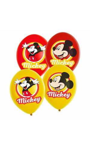 Mickey Mouse 4 Colour Latex Balloons 27.5cm - 6pk