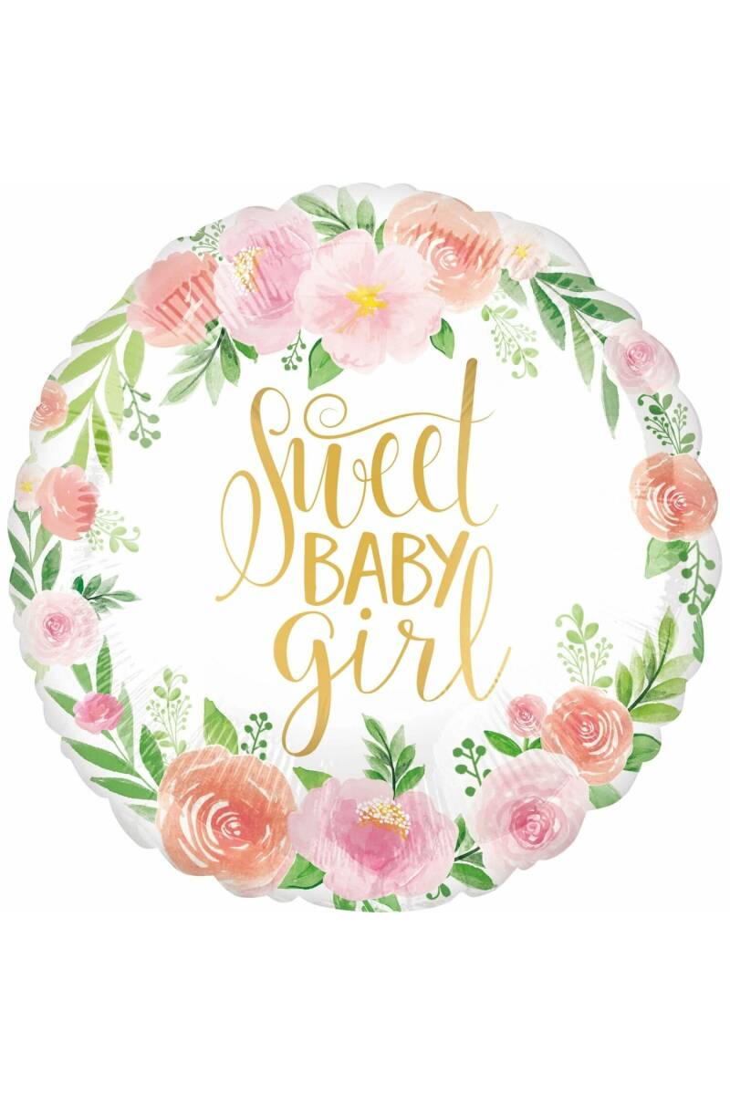 Floral Baby Girl Standard Foil Balloon - 17'' (43cm)
