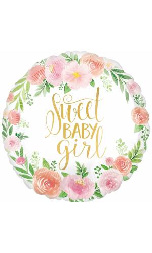 Floral Baby Girl Standard Foil Balloon - 17'' (43cm)