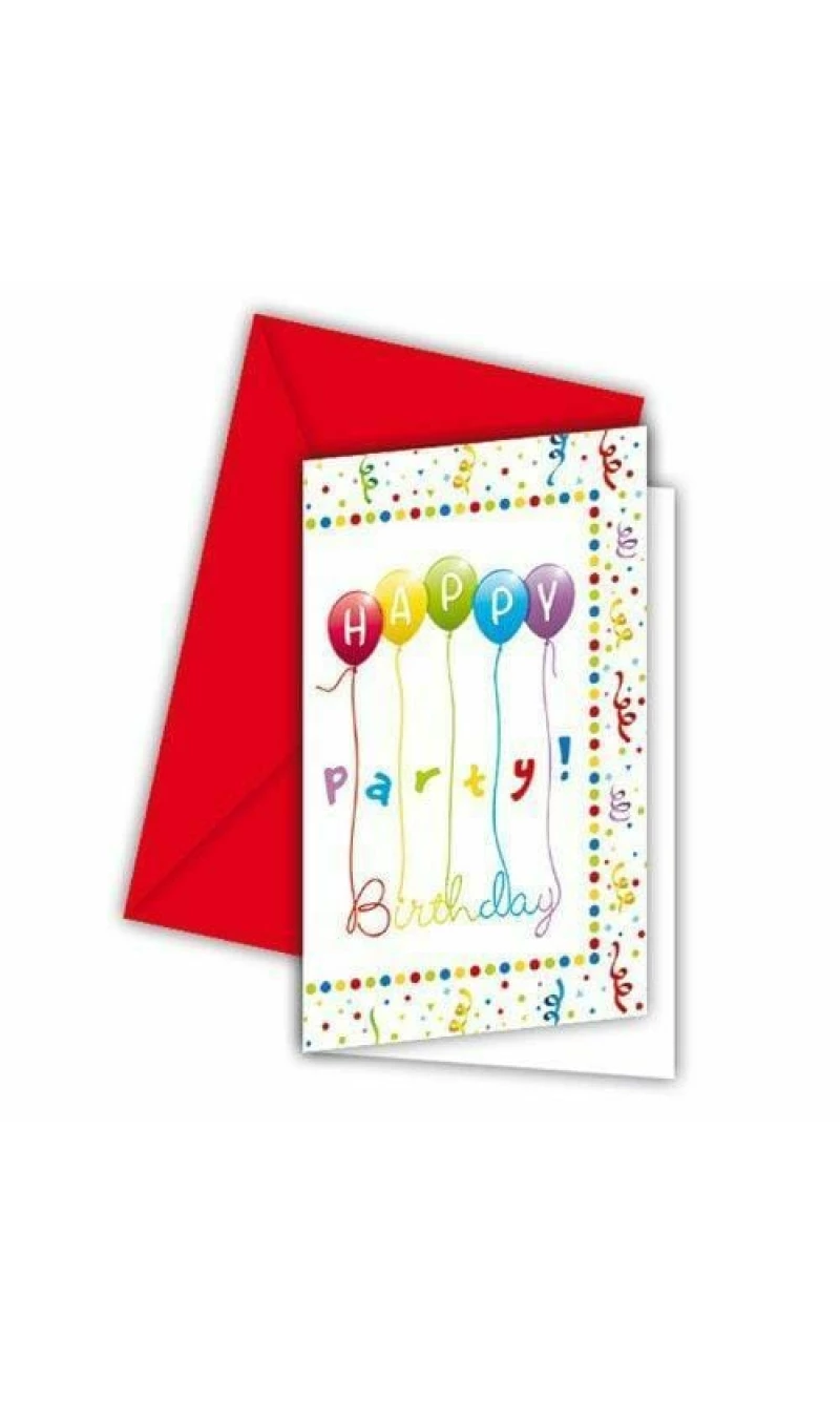 Happy Birthday Streamers Invitations & Envelopes  - 6pk