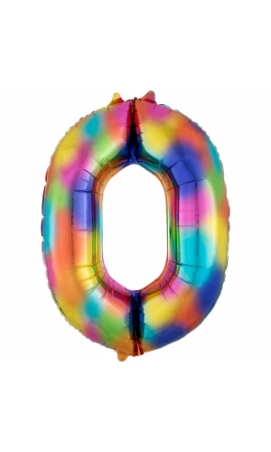 Rainbow Splash Number 0 Foil Balloon - 34"