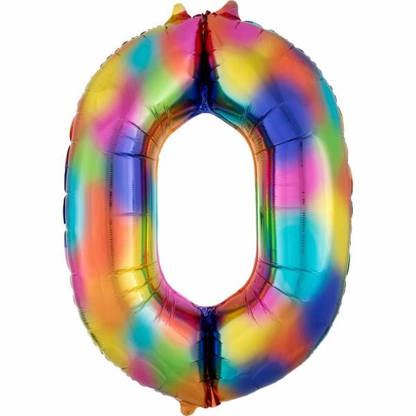 Rainbow Splash Number 0 Foil Balloon - 34"