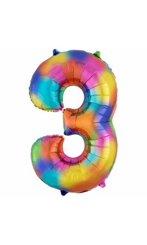 Rainbow Splash Number 3 Foil Balloon - 34"