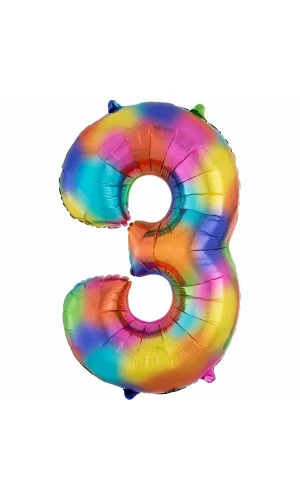 Rainbow Splash Number 3 Foil Balloon - 34"