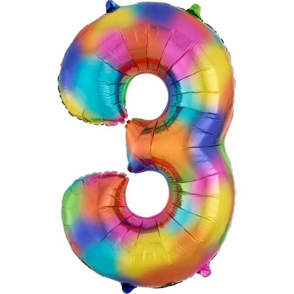 Rainbow Splash Number 3 Foil Balloon - 34"