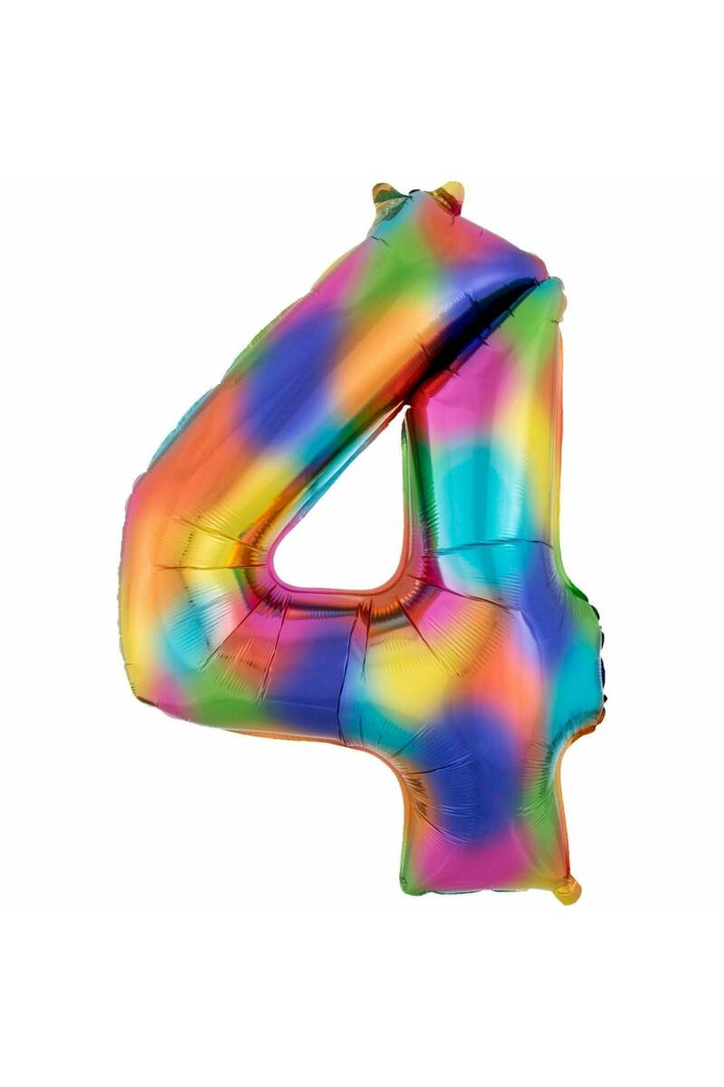 Rainbow Splash Number 4  Foil Balloon - 34"