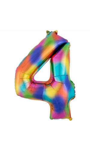 Rainbow Splash Number 4  Foil Balloon - 34"