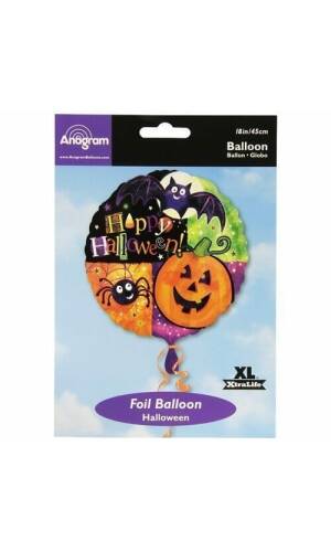 Happy Halloween with Bat, Spider & Pumpkin Foil Balloon - 18"