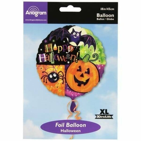 Happy Halloween with Bat, Spider & Pumpkin Foil Balloon - 18"