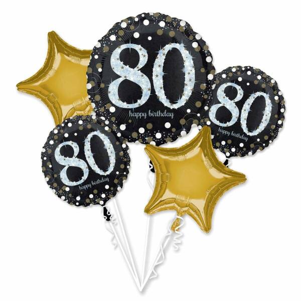 Sparkling Birthday 80 Boquet Foil Balloons - 5pk