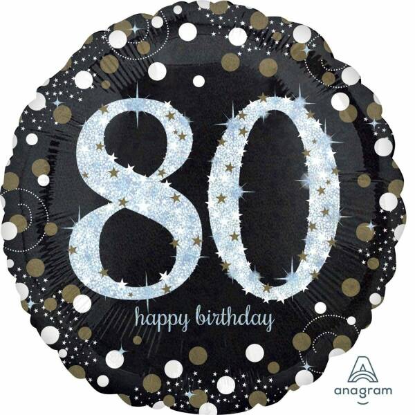 Jumbo Silver Sparkling Birthday 80 Foil Balloon - 71 x 71cm