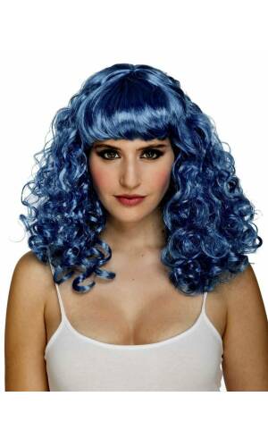 Blue Curly Wig with Fringe - Adult One Size