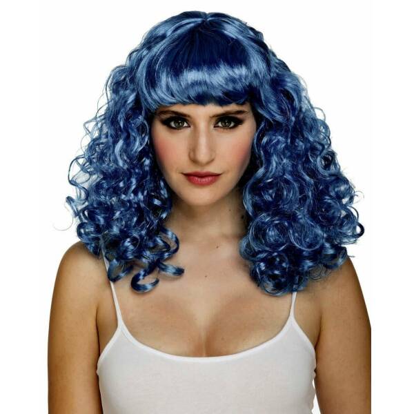 Blue Curly Wig with Fringe - Adult One Size