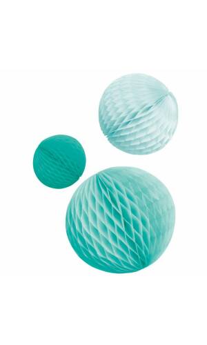 Honeycomb Decorations Aqua Glamor Paper 14 cm/ 18 cm / 22 cm - 3pk