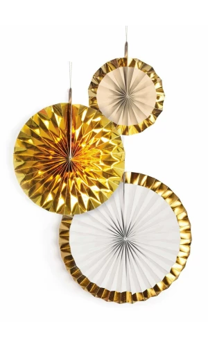 Fan Decorations Gold Brush Paper 18 cm / 30 cm / 38 cm - 3pk