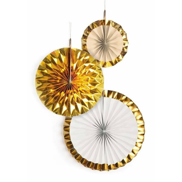 Fan Decorations Gold Brush Paper 18 cm / 30 cm / 38 cm - 3pk