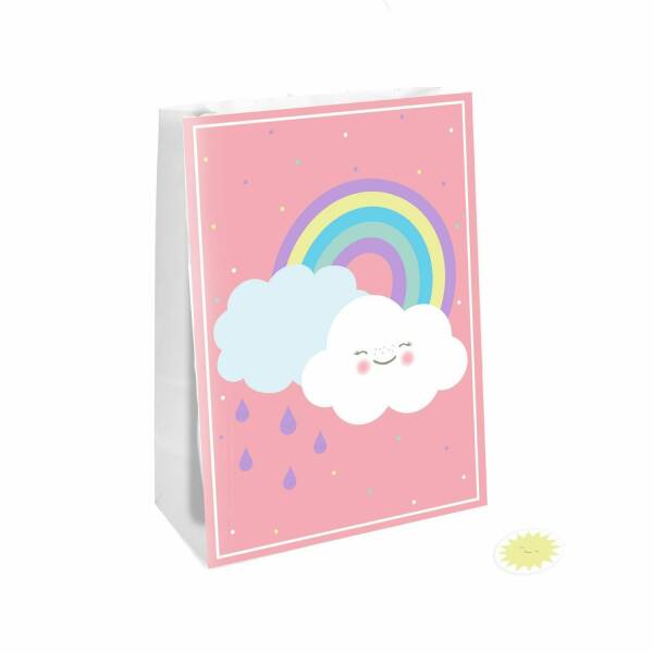 Rainbow & Cloud Paper Party Bags with Stickers 14.7 x 21cm - 4pk