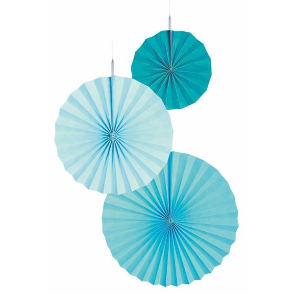 Fan Decorations Aqua Glamor Paper 18 cm / 30 cm / 38 cm - 3pk