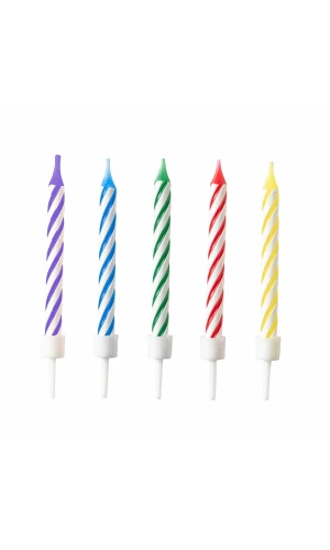 10 Spiral Candles Bright Rainbow Height 6.3 cm
