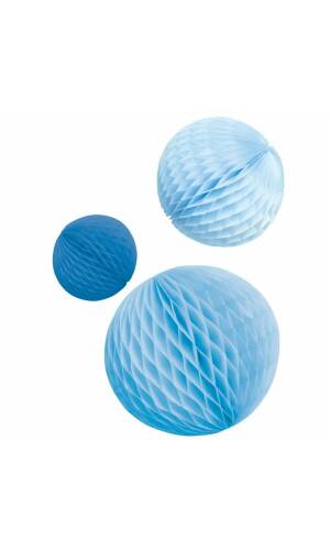 Honeycomb Decorations Sky Blue Paper 14 cm / 18 cm / 22 cm - 3pk